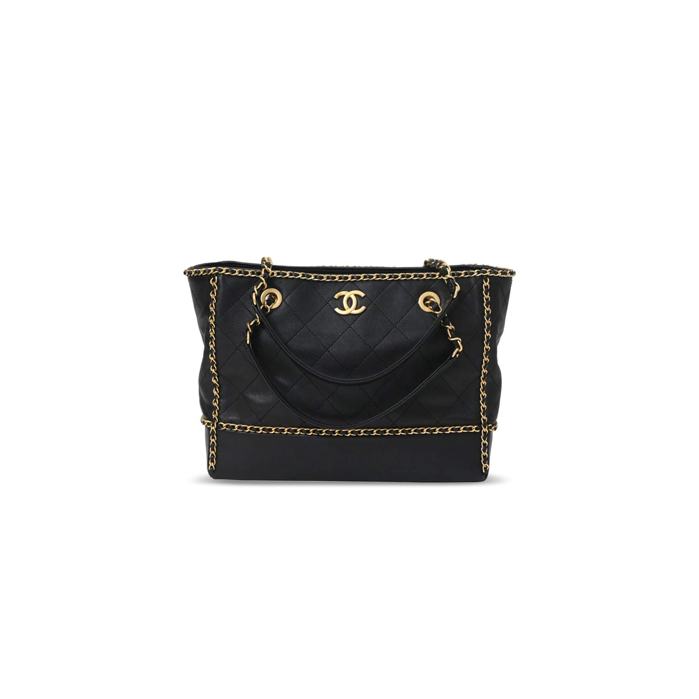 CHANEL BLACK MATELASSÉ CALFSKIN CHAINED SHOPPING TOTE AS2739 (36*30*11cm)